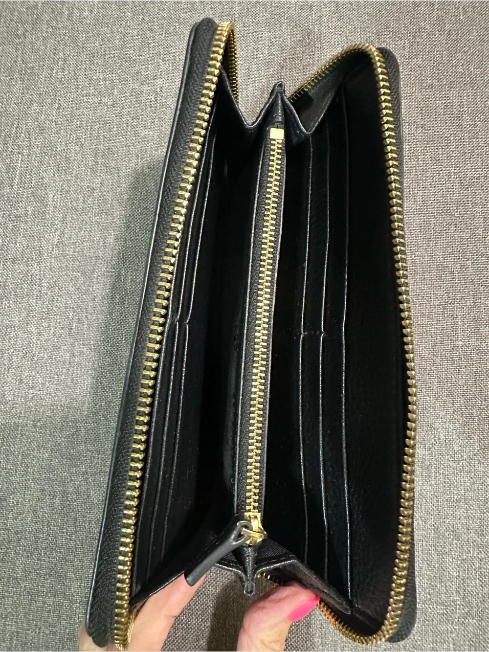 Tory Burch Black Pebbled Leather Zip Around Wallet